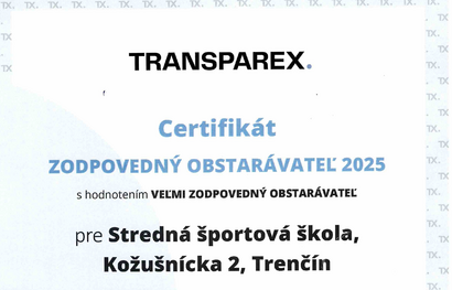 Stredná športová škola Trenčín získala ocenenie Zodpovedný obstarávateľ 2025 s hodnotením A+ 